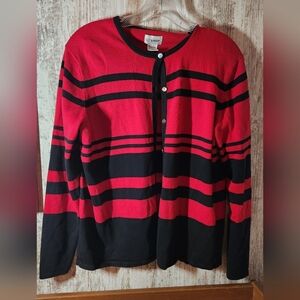 Liz Baker Women's Red and Black Striped Sweater